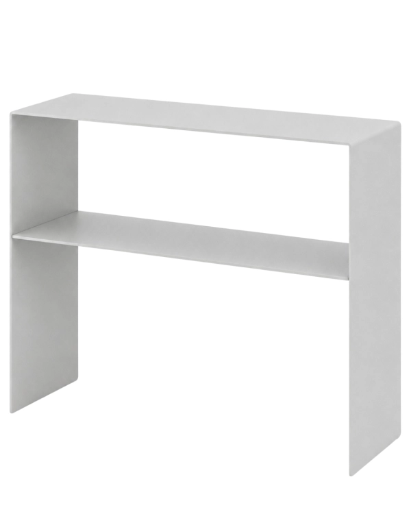 Jasnoszara konsola metalowa U-FØRM TALL 90 × 25 × 80 cm. Wąska konsola do przedpokoju, salonu i nowoczesnego korytarza.