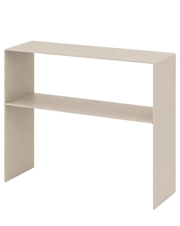 Kaszmirowa konsola metalowa z półką U-FØRM TALL do przedpokoju i salonu. Minimalistyczna forma z giętej stali, malowana proszkowo w drobnej strukturze.