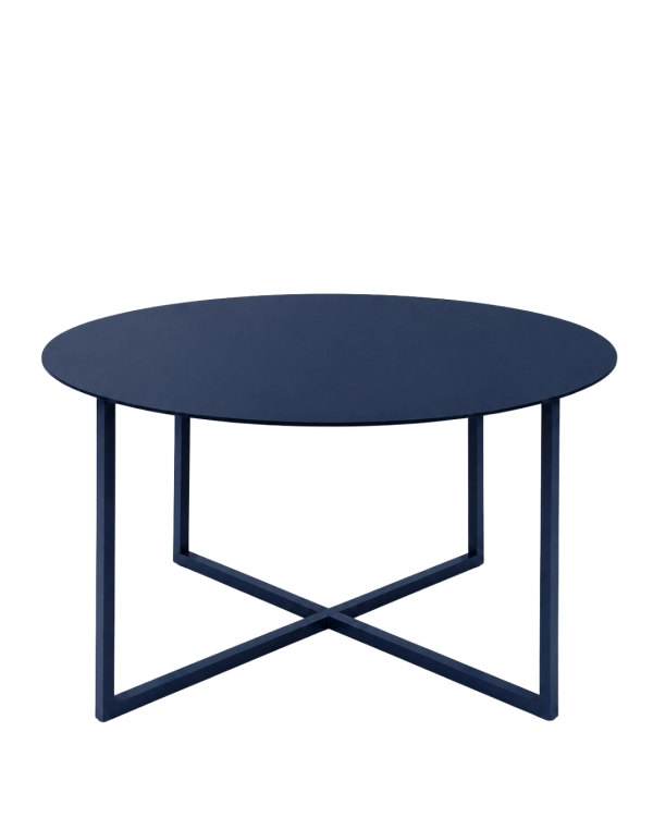 Granatowy stolik kawowy LOOM SLIM – nowoczesny okrągły stolik metalowy do salonu, sofy lub strefy wypoczynku, o minimalistycznej formie ze stali.