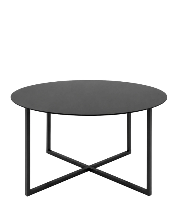 Czarny stolik kawowy LOOM SLIM – minimalistyczny okrągły stolik metalowy do salonu, wykonany ze stali i malowany proszkowo w drobnej strukturze.