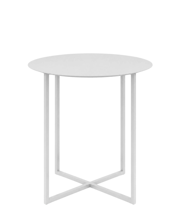 Jasnoszary stolik boczny LOOM SIDE. Minimalistyczny stolik stalowy do spokojnych, nowoczesnych i jasnych wnętrz.