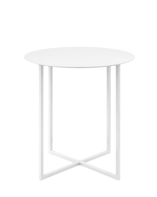 Biały stolik boczny LOOM SIDE ze stali. Minimalistyczny stolik pomocniczy do jasnych wnętrz, przy sofie lub łóżku.