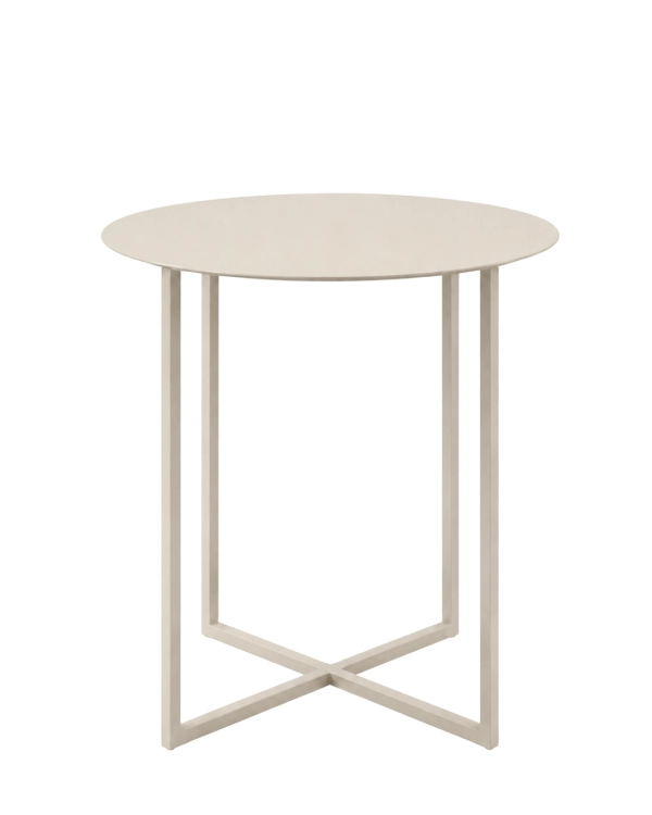 Kaszmirowy stolik boczny LOOM SIDE. Elegancki stolik stalowy do salonu, sypialni i spokojnych minimalistycznych wnętrz.