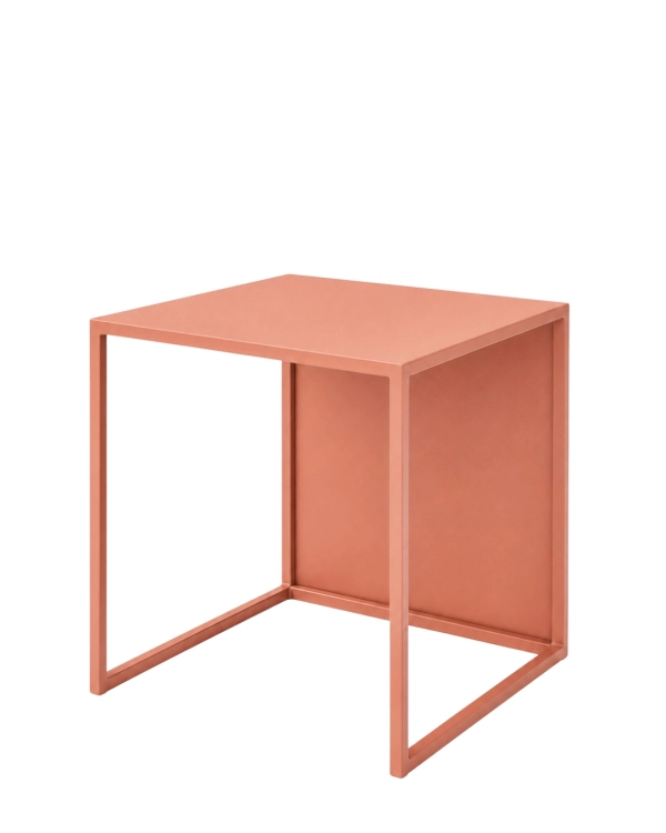 Stolik kawowy MODULÉ 01 40 × 40 × 40 cm w kolorze RAL 3012 – subtelny metalowy stolik pomocniczy do salonu, sypialni i nowoczesnych wnętrz, wykonany ze stali malowanej proszkowo w drobnej strukturze.