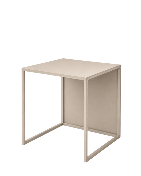 Kaszmirowy stolik kawowy MODULÉ 01 40 × 40 × 40 cm – nowoczesny metalowy stolik pomocniczy do sofy, fotela i sypialni, wykonany ze stali malowanej proszkowo w drobnej strukturze w kolorze NCS 2005.