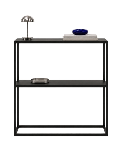 Czarna konsola metalowa NIVØ TALL 80 × 25 × 90 cm z półką w aranżacji – nowoczesna konsola do przedpokoju, holu i salonu
