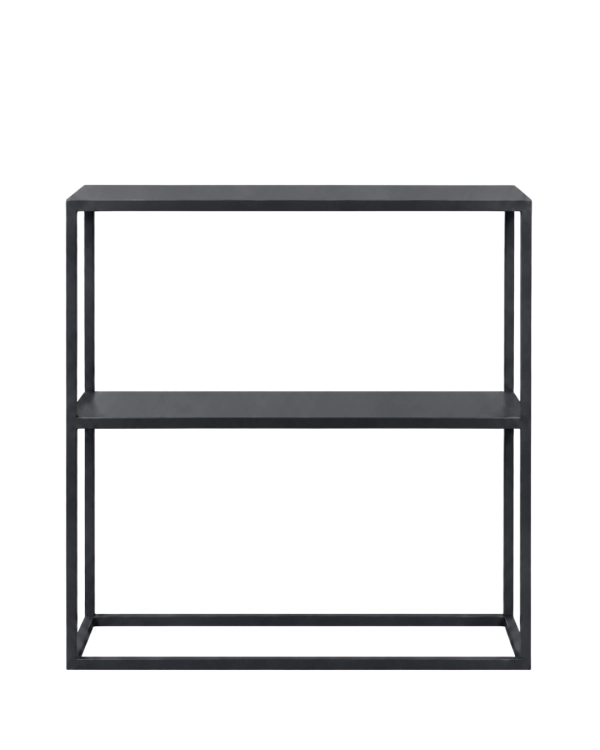 Grafitowa konsola metalowa NIVØ TALL 80 × 25 × 90 cm w kolorze RAL 7021 – nowoczesna konsola z półką do przedpokoju