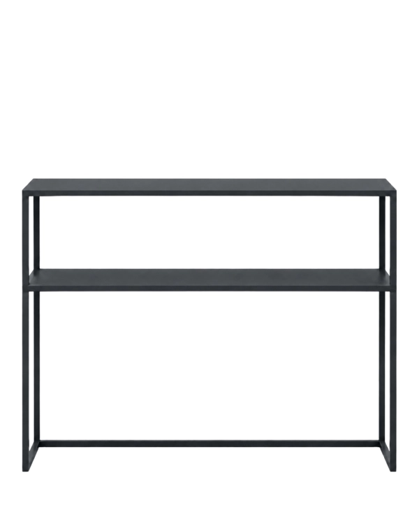 Grafitowa konsola metalowa NØVA TALL 100 × 25 × 80 cm RAL 7021 – nowoczesna konsola z półką do salonu, holu i korytarza