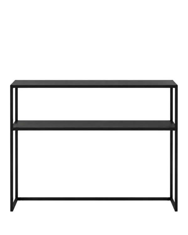 Czarna konsola metalowa NØVA TALL 100 × 25 × 80 cm RAL 9005 – wąska konsola z półką do przedpokoju, salonu i holu