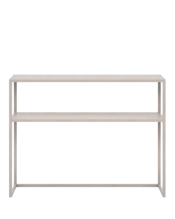 Kaszmirowa konsola metalowa NØVA TALL 100 × 25 × 80 cm w kolorze NCS 2005 – minimalistyczna konsola z półką do przedpokoju
