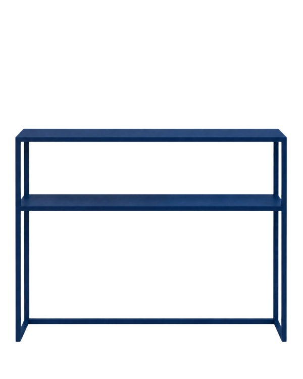 Granatowa konsola metalowa NØVA TALL 100 × 25 × 80 cm z półką. Nowoczesna konsola stalowa do przedpokoju, salonu, holu lub korytarza.
