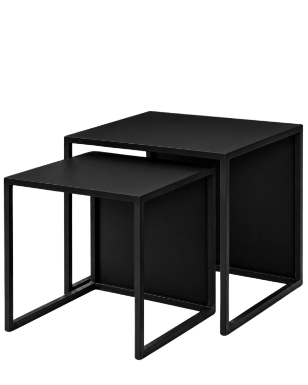 Czarny zestaw 2 metalowych stolików kawowych MODULÉ SET. Kwadratowe stoliki kawowe do salonu, przy sofie lub narożniku.